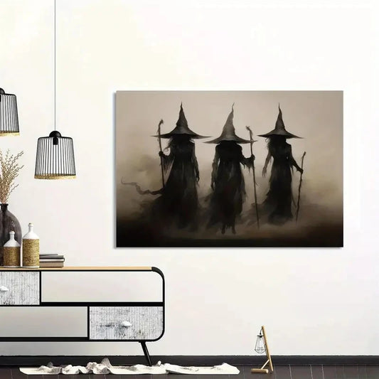 Abstract Retro Witch Halloween Canvas Prints – Witchcraft Cartoon Cosplay Wall Art Poster