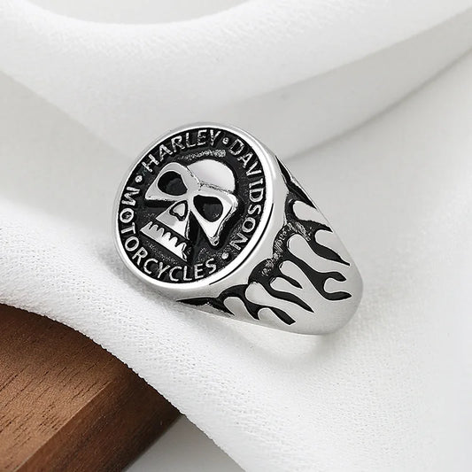 Retro Biker Skull Ring for Men – Silver Color Punk Gothic Rock Hip-Hop Open Ring