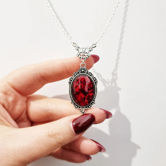 Vintage Gothic Blood Red Quartz Charm Necklace – Butterfly Pendant for Women