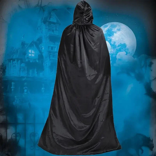 Hooded Cloak Wicca Robe – Medieval Witchcraft Cape Halloween Costume (Size: 165-170 cm, Color: Black)