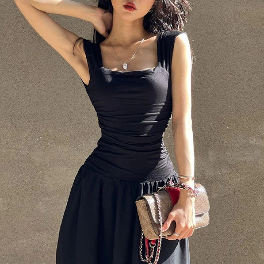 WhereMery Elegant Slip Long Dress – Sexy Ruched Bodycon High-Waist Maxi Dress for Women