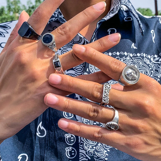 6Pcs/Set Goth Vintage Skeleton Skull Rings – Antique Silver Color Unisex Punk Knuckle Jewelry Accessories