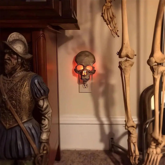 Safe Resin Halloween Skull Night Light – Gothic Horror Lamp with US/EU Plug