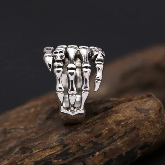 YILUOCD S925 Skeleton Hand Ring – Gothic Open Skull Ring for Men & Women