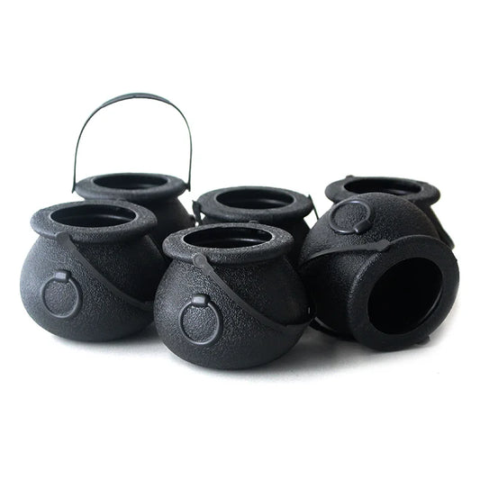 6/12/18Pcs Mini Halloween Candy Buckets – Black Cauldron Pots for Trick-or-Treat & Party Decor