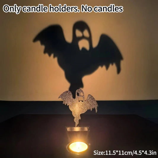 Funny Shadow Stand Candlestick – Halloween Ghost, Witch, Bat & Pumpkin Projection Candle Holder