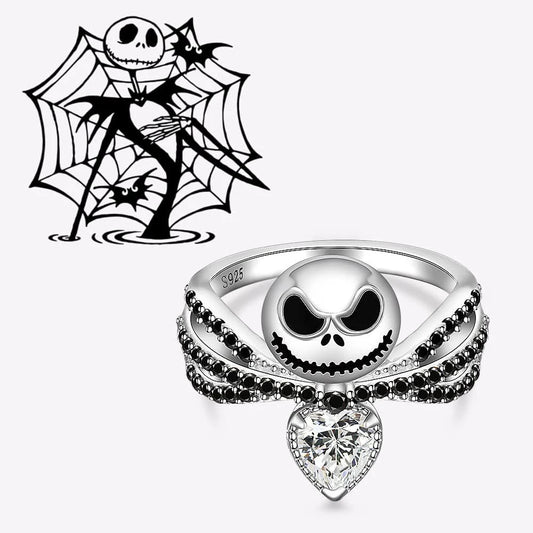 Disney The Nightmare Before Christmas Jack Skull Ring – Black Enamel & Crystal Charm Halloween Jewelry Gift for Women