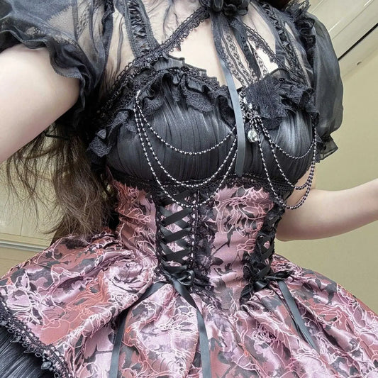 MAGOGO Japanese Victorian Sweet Lolita JSK Dress – Punk Gothic Lace Evening Party Dress for Women