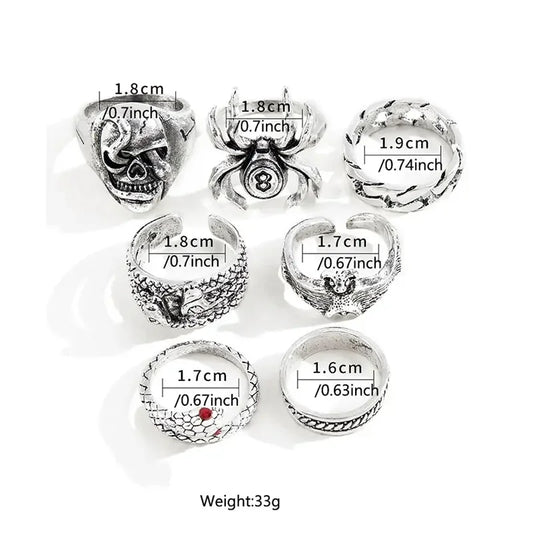 Punk Gothic Skeleton Unisex Ring Set – Grunge Butterfly & Frog Jewelry for Men & Women, 2024 New