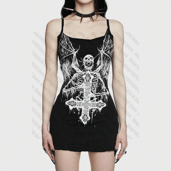 Women's Y2K Punk Gothic Suspender Dress – Harajuku Hip Hop