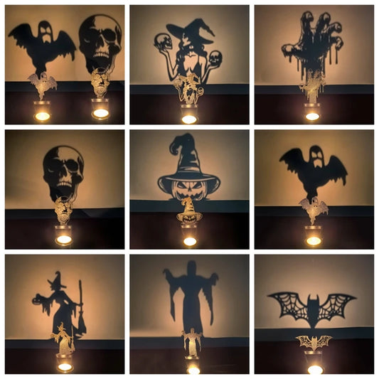 Funny Shadow Stand Candlestick – Halloween Ghost, Witch, Bat & Pumpkin Projection Candle Holder