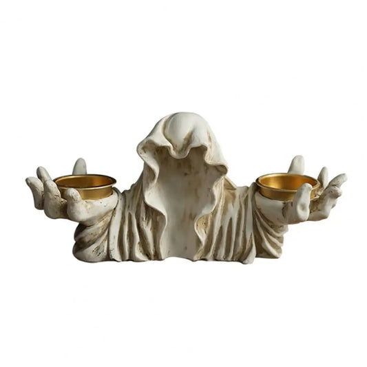 Halloween Grim Reaper Candle Holder – Gothic Resin Candlestick Statue for Spooky Home Decor