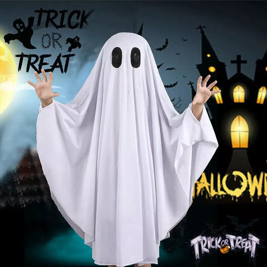 Cute Kids Halloween Horror Cloak Cape – Anime No Face Cosplay Costume with White Tassels