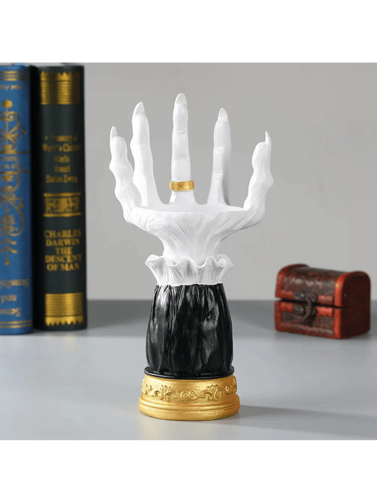 Witch Hand Candle Holder Tray – Halloween Resin Display with Gothic Hand & Hoop Design