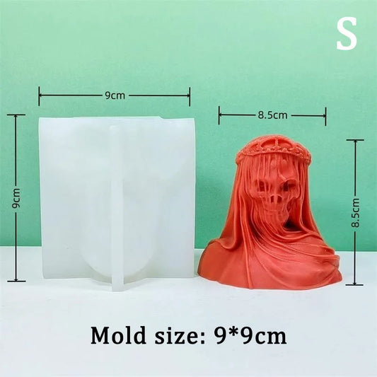 3D Masked Veil Skull Candle Silicone Mold – Halloween Skeleton Bust Resin & Wax Mould