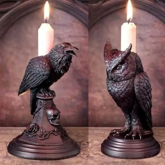 Gothic Black Crow Candle Holder – Resin Halloween Candle Stick for Spooky Home Decor
