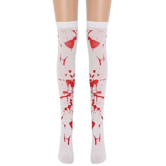 Halloween Horror Blood Nurse Uniform Cosplay Costume – Women & Girls Dress with Printing, Stockings & Skirt