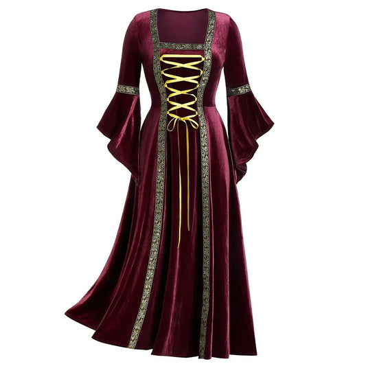 Halloween Women’s Medieval Vampire Witch Dress – Vintage Gothic Long Sleeve Cosplay Costume