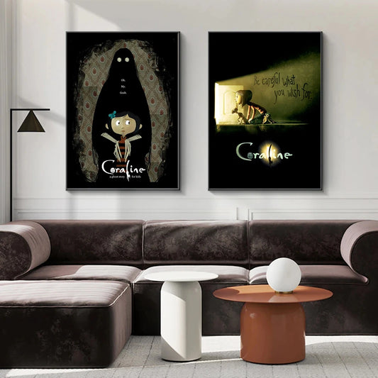 Anime Movie Coraline Poster and Print – Cartoon Horror Witch Quotes Canvas Painting for Living Room Decor