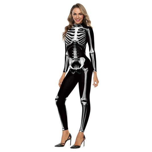 [You're My Secret] Halloween Women Adult Cosplay Jumpsuit – Skeleton Bodysuit Zombie Party Outfit
